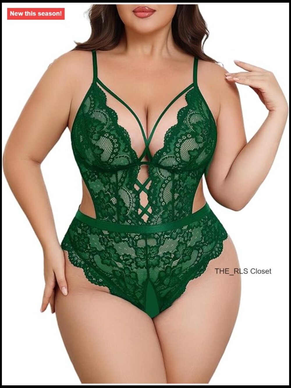 Plus Size Deep V Lace Teddy Bodysuit Cut Out Lingerie